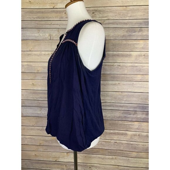 Pleione Womens Small V Neck Blouse Sleeveless Navy - Picture 3 of 7